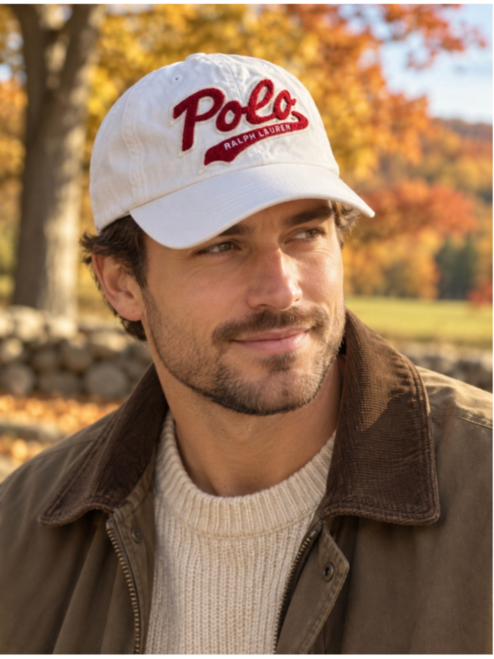 Polo Ralph Lauren White Red Script Logo Baseball Cap Leather Strap One Size